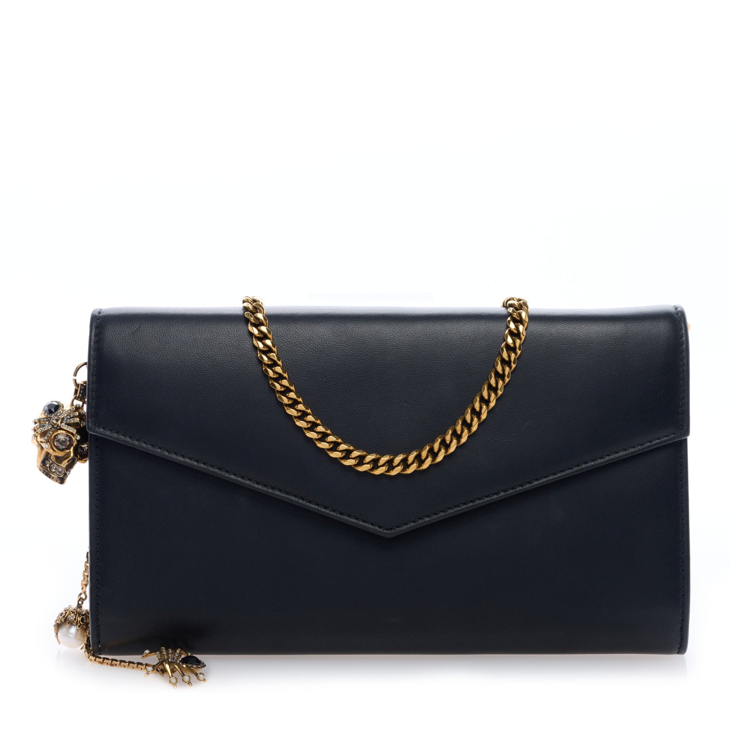 Alexander McQueen Smooth Calfskin Spider Skull Envelope Clutch Wallet Black 1 of 8