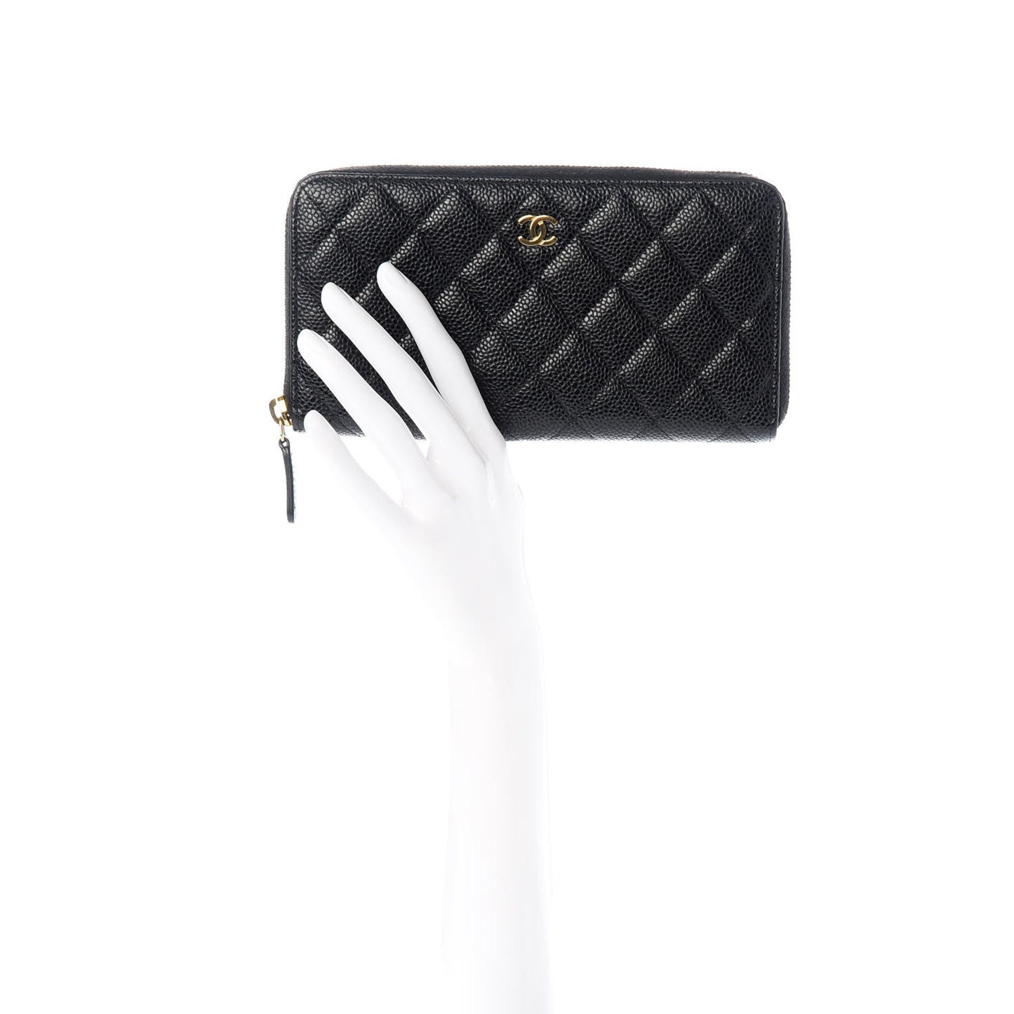 Caviar Quilted Large Gusset Zip Around Wallet Black