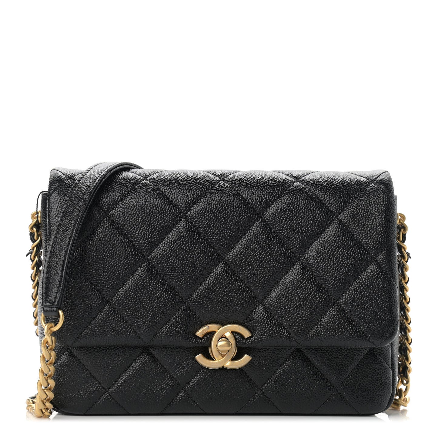 Shiny Caviar Quilted Small Chain Melody Flap Black