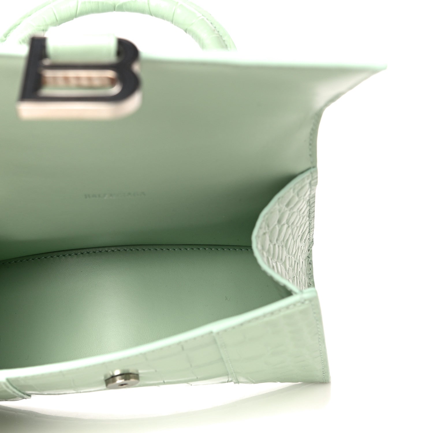Balenciaga Shiny Calfskin Crocodile Embossed Hourglass Top Handle Bag XS Light Green 5 of 12
