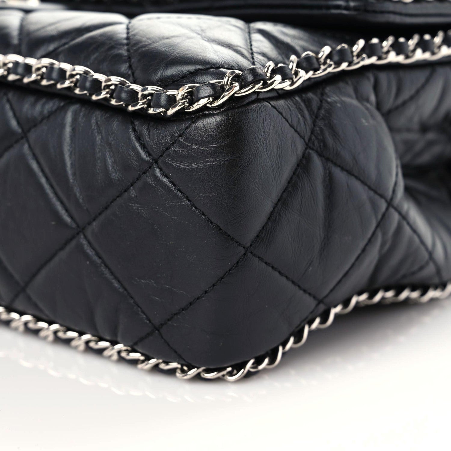 Chanel Crumpled Calfskin Quilted Large Chain All Over Flap Bag Black 6 of 15