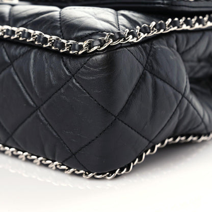 Chanel Crumpled Calfskin Quilted Large Chain All Over Flap Bag Black 6 of 15