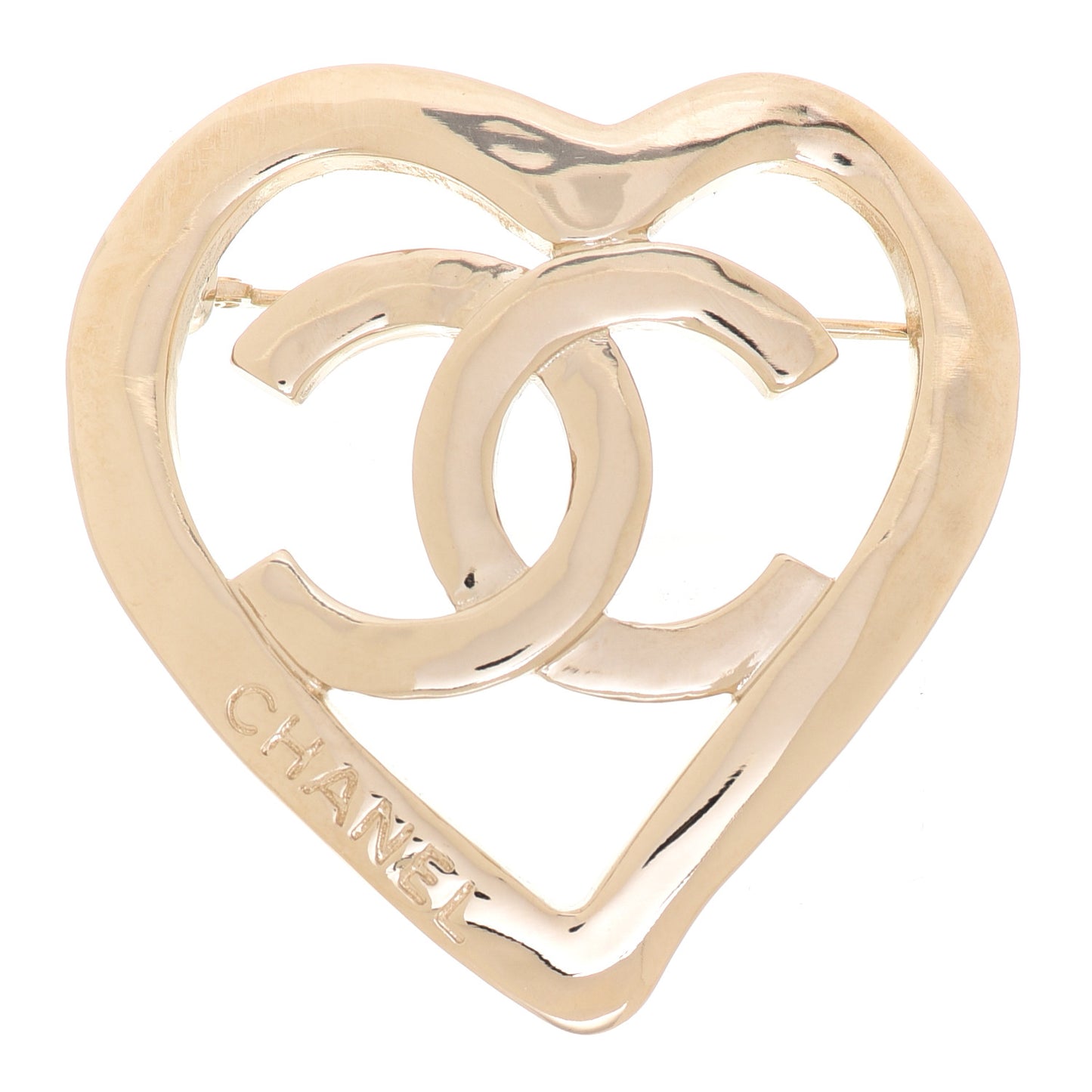Metal CC Heart Coco In Love Brooch Gold