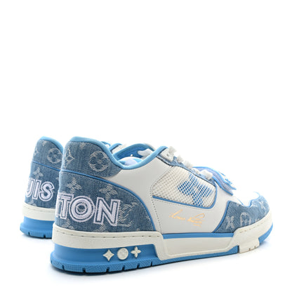Louis Vuitton Calfskin Monogram Denim Mens LV Trainer Sneakers 9 Blue White 4 of 10