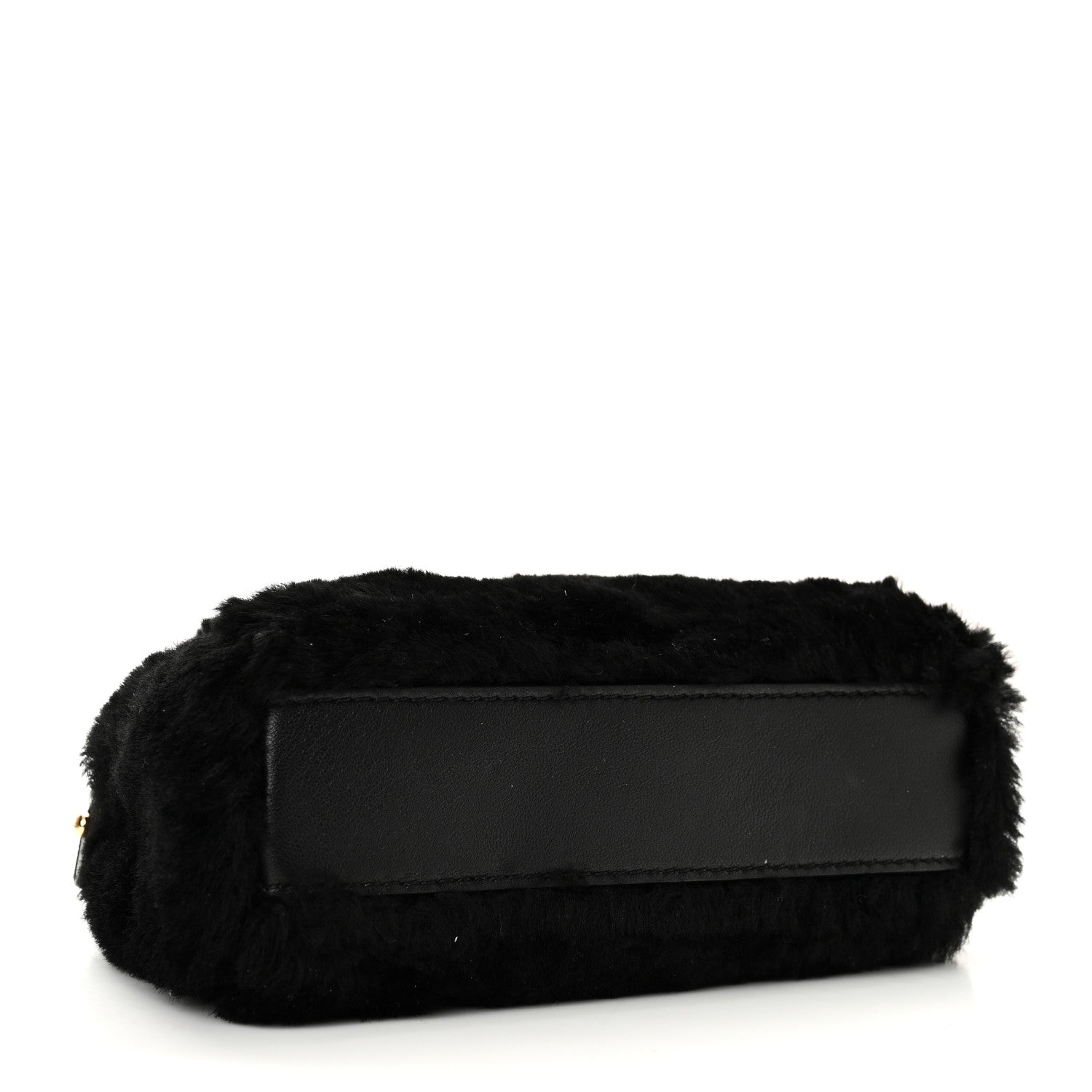 Fendi Shearling Shiny Nappa Micro Peekaboo Iconic Satchel Black 4 of 9