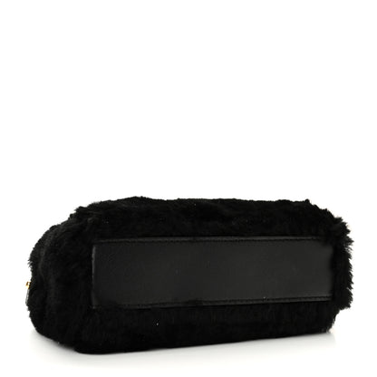 Fendi Shearling Shiny Nappa Micro Peekaboo Iconic Satchel Black 4 of 9