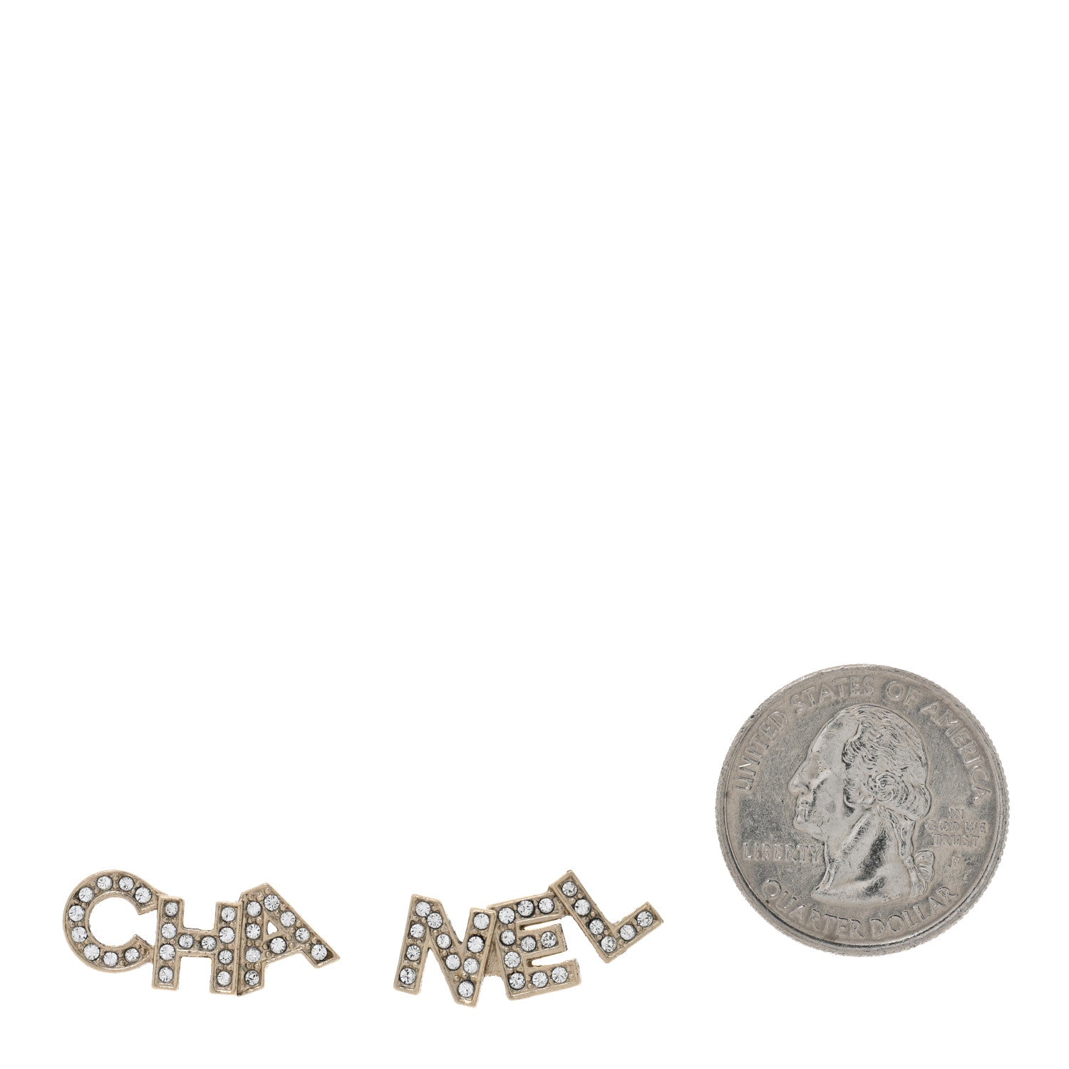 Chanel Crystal Cha-Nel Logo Earrings Gold 2 of 5