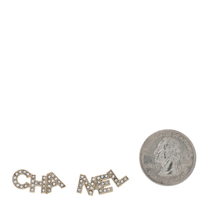 Chanel Crystal Cha-Nel Logo Earrings Gold 2 of 5