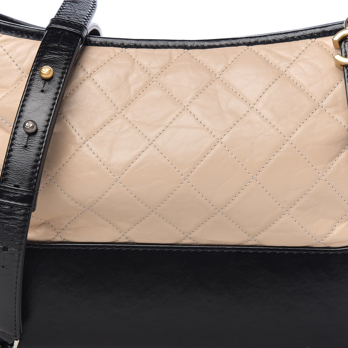 Aged Calfskin Quilted Medium Gabrielle Hobo Beige Black