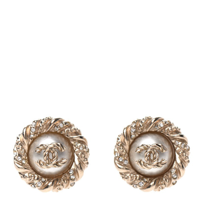 Chanel Pearl Crystal Twisted CC Round Earrings Gold 1 of 4