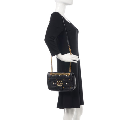 Gucci Calfskin Matelasse Studded Small Pearly GG Marmont Shoulder Bag Black 2 of 11
