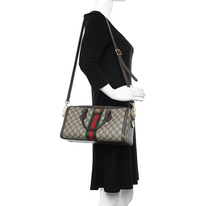 Gucci GG Supreme Monogram Textured Dollar Calfskin Web Medium Ophidia Boston Beige Ebony New Acero 2 of 12