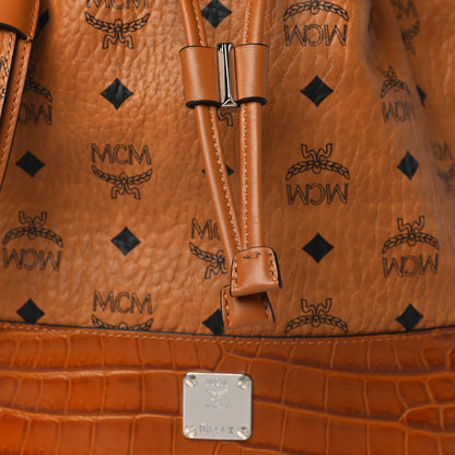 MCM Visetos Crocodile Embossed Geonautic Bucket Bag Cognac 8 of 10