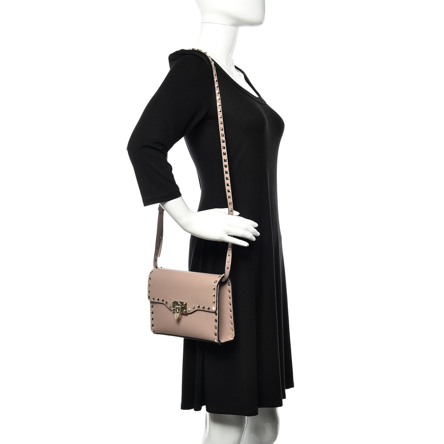 Pebbled Calfskin Medium Rockstud Flip Lock Crossbody Bag Poudre