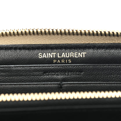 Saint Laurent Calfskin Metallic Monogram Continental Zip Around Wallet Silver 6 of 8
