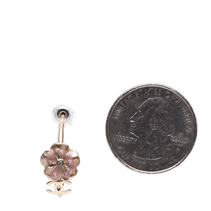 Chanel Enamel Crystal Camellia Earrings Pink Gold 2 of 4