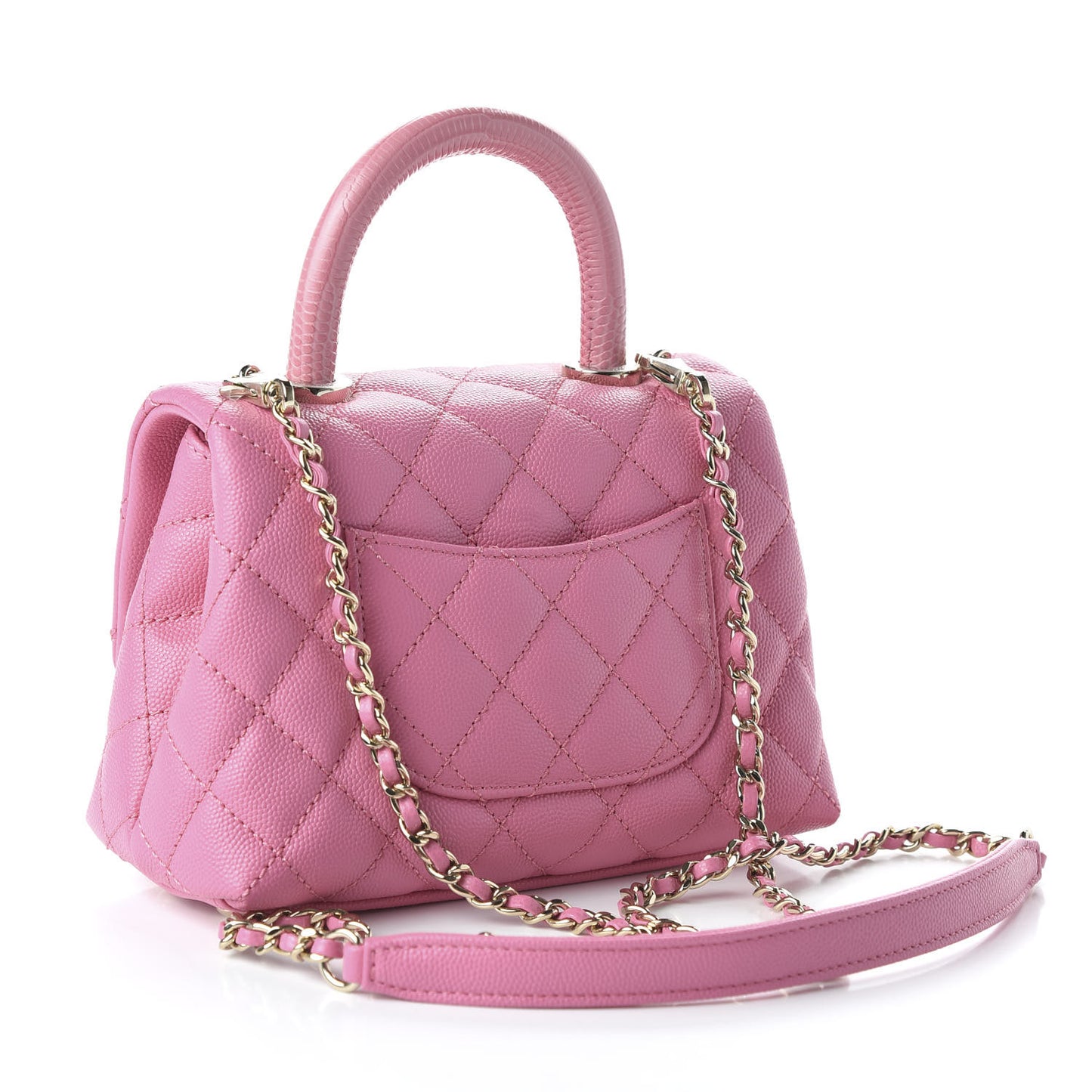 Caviar Quilted Lizard Embossed Extra Mini Coco Handle Flap Pink