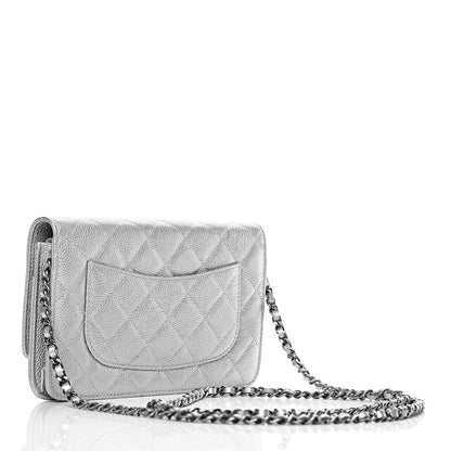 Chanel Metallic Caviar Quilted Wallet on Chain WOC Silver 3 of 12