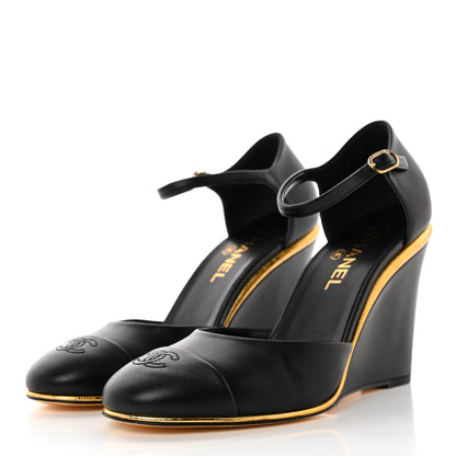 Chanel Lambskin Cap Toe Open Wedge 39.5 Black 3 of 14