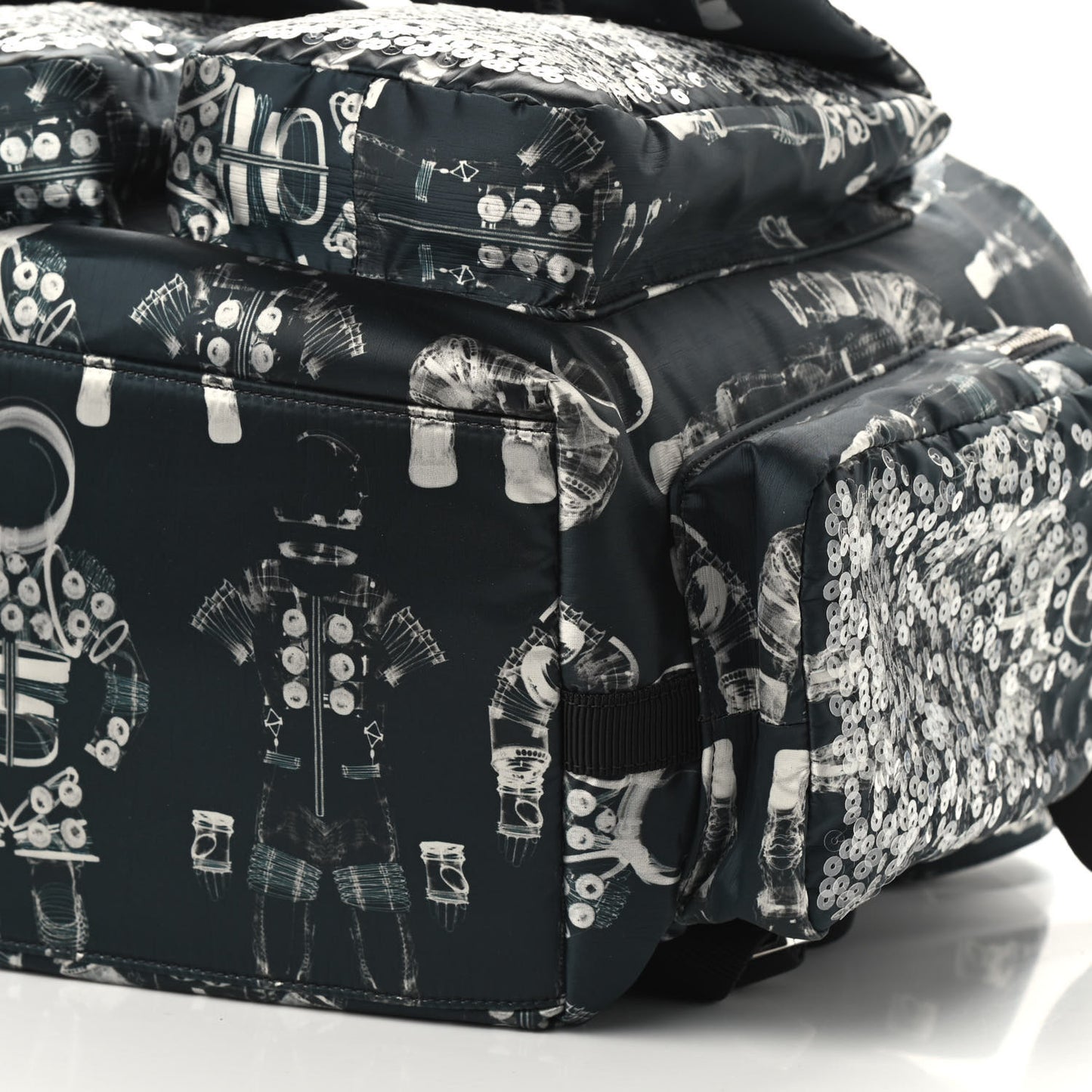 Sequin Nylon Lambskin Astronaut Essentials Backpack Black White