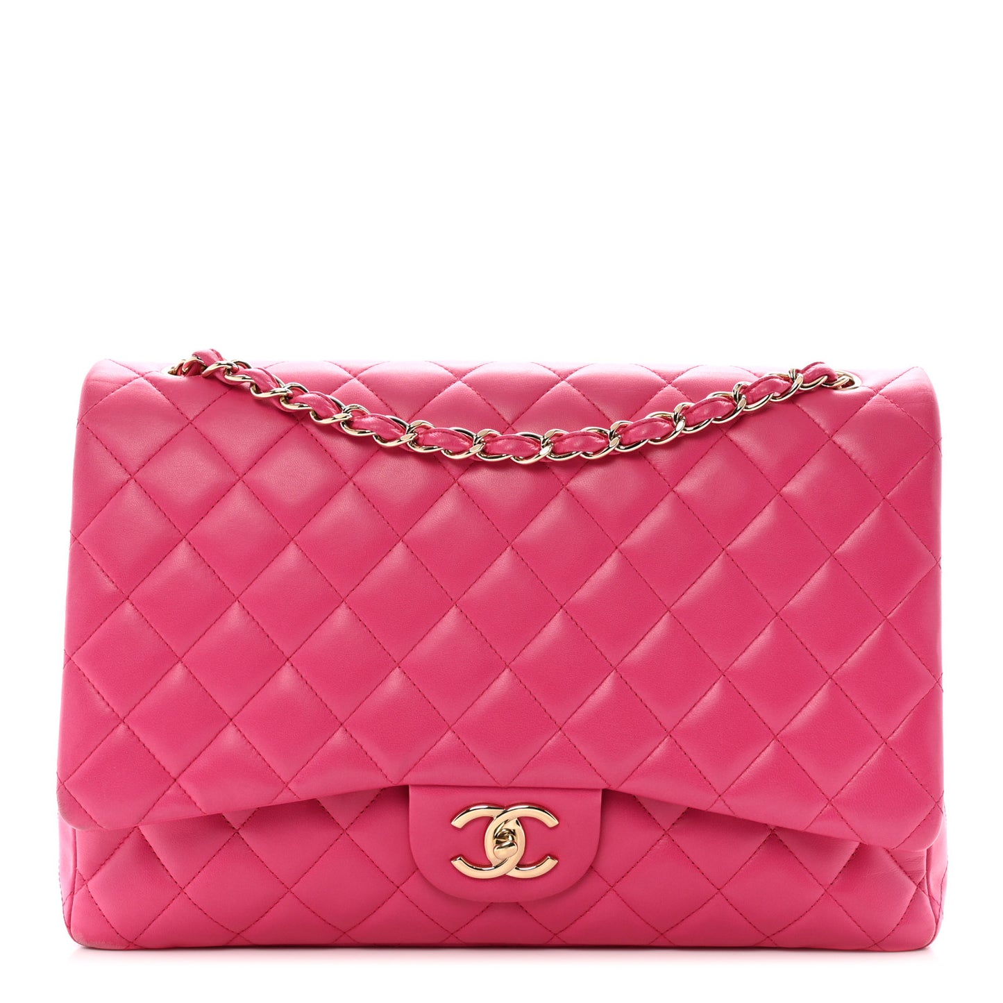 Lambskin Quilted Maxi Double Flap Fuchsia
