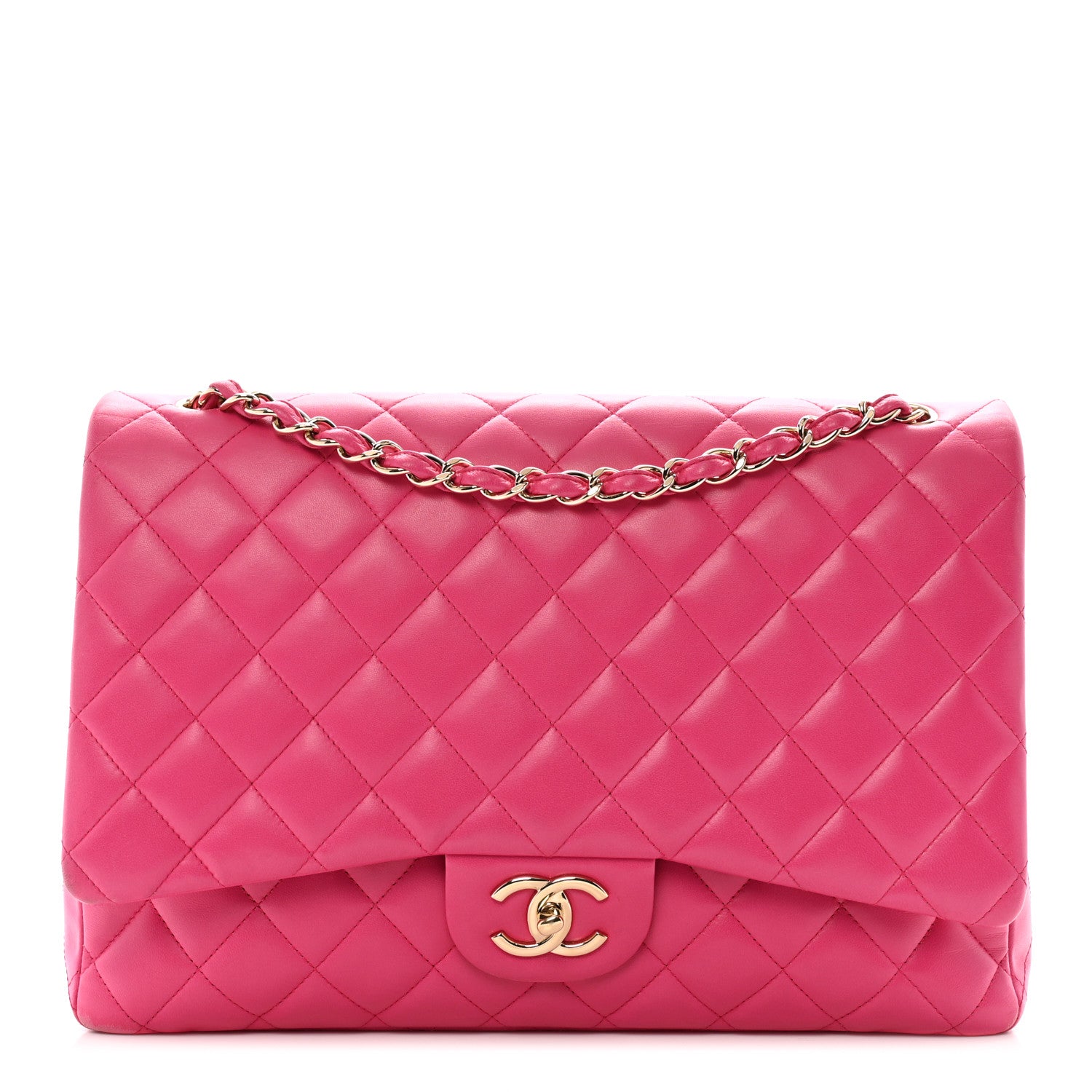 Chanel Lambskin Quilted Maxi Double Flap Fuchsia 1 of 14