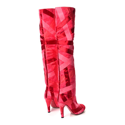 Chanel Suede Grosgrain Patchwork Over The Knee Boots 38 Pink 4 of 10