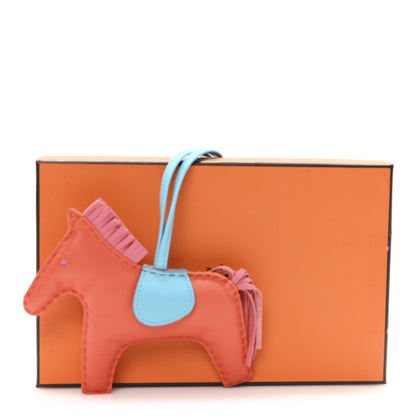 Hermes Milo Lambskin Grigri Rodeo Horse Bag Charm MM Orange Poppy Rose Azalee Bleu Azteque 4 of 4