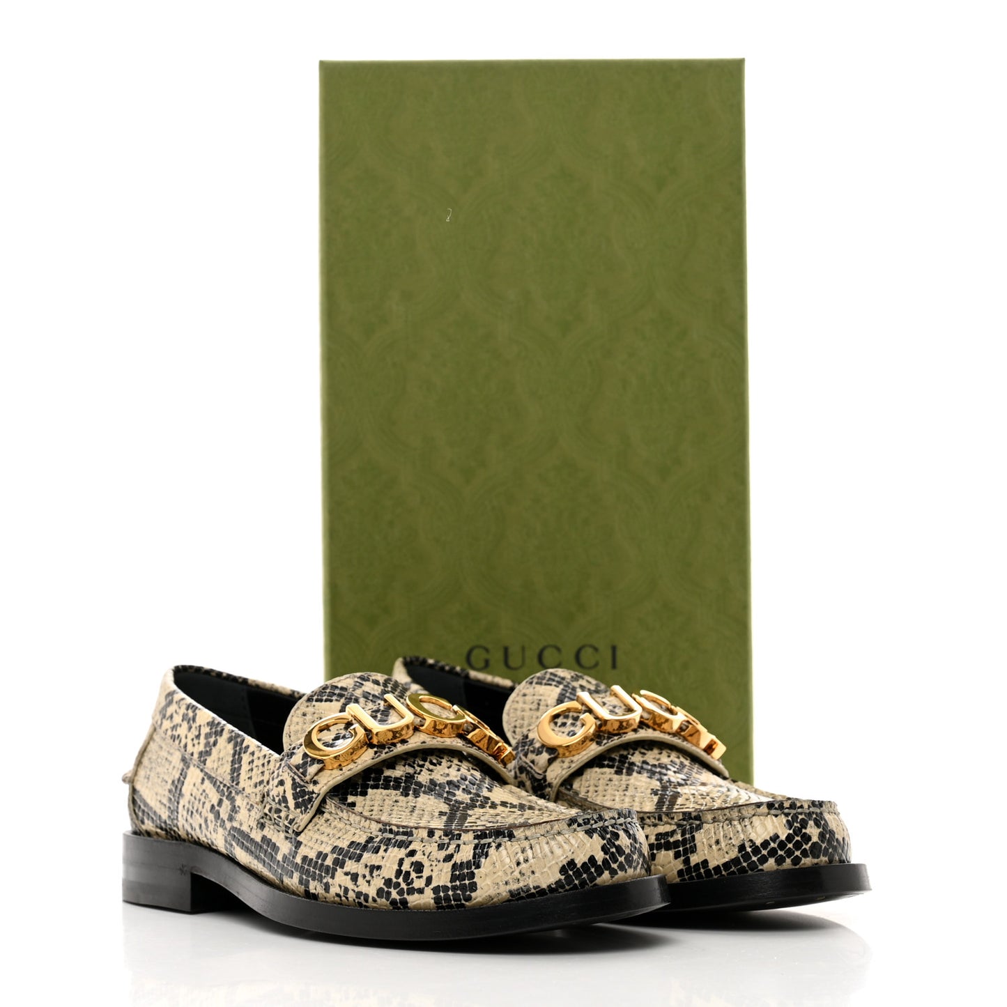 Calfskin Python Print Womens Script Logo Loafers 37 Beige Avana
