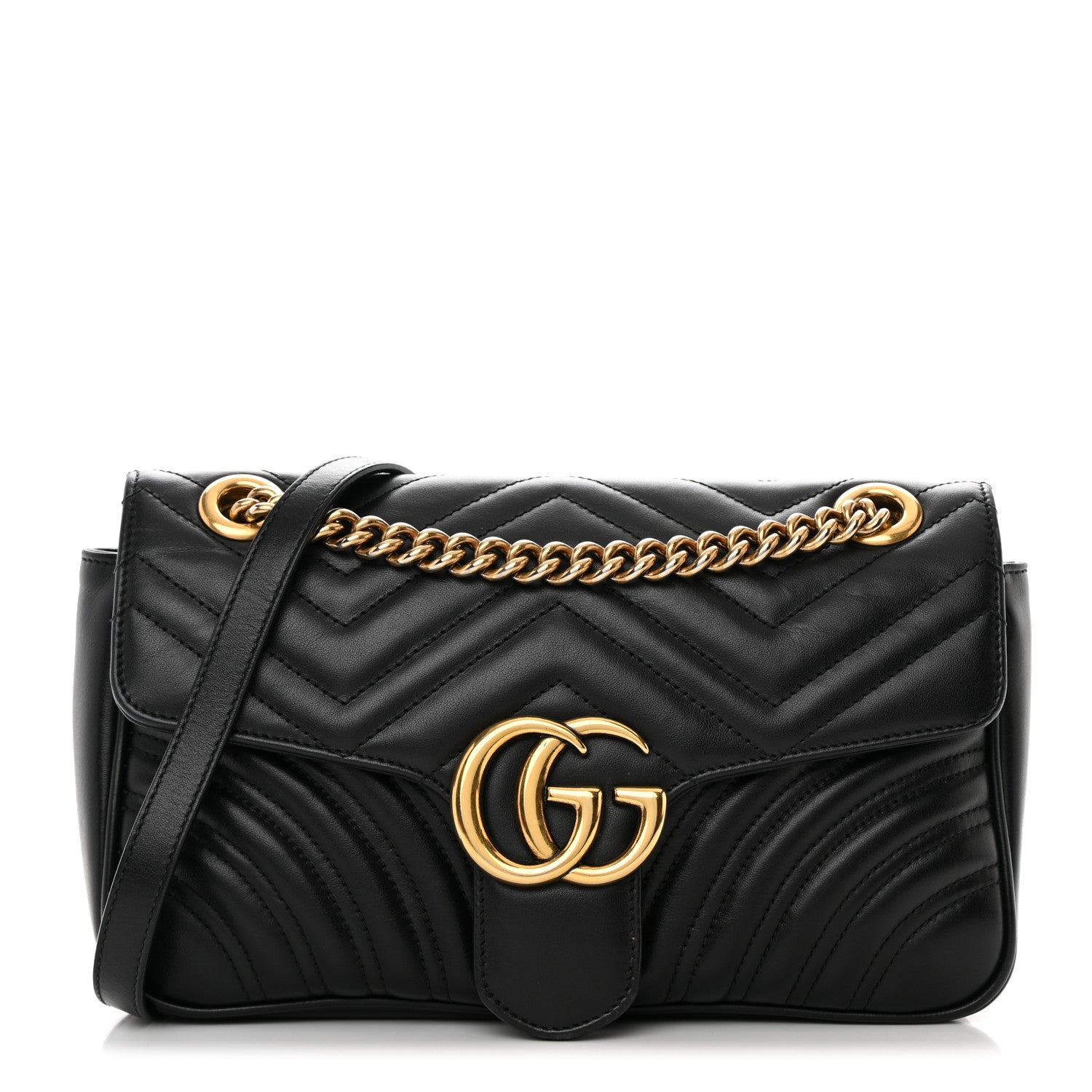 Gucci Calfskin Matelasse Small GG Marmont Shoulder Bag Black 1 of 13
