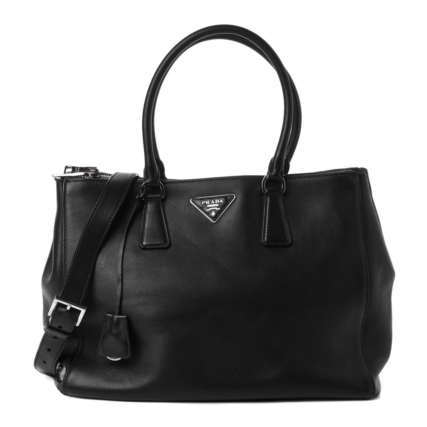 City Calf Medium Galleria Double Zip Tote Black