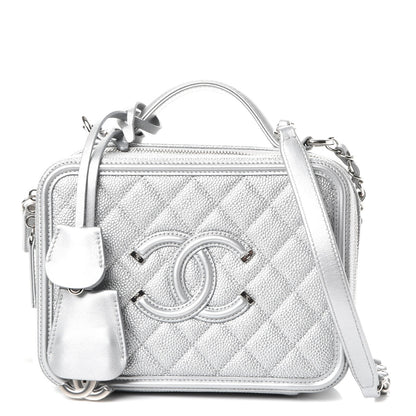Chanel Metallic Caviar Quilted Medium CC Filigree Vanity Case Silver 1 of 8