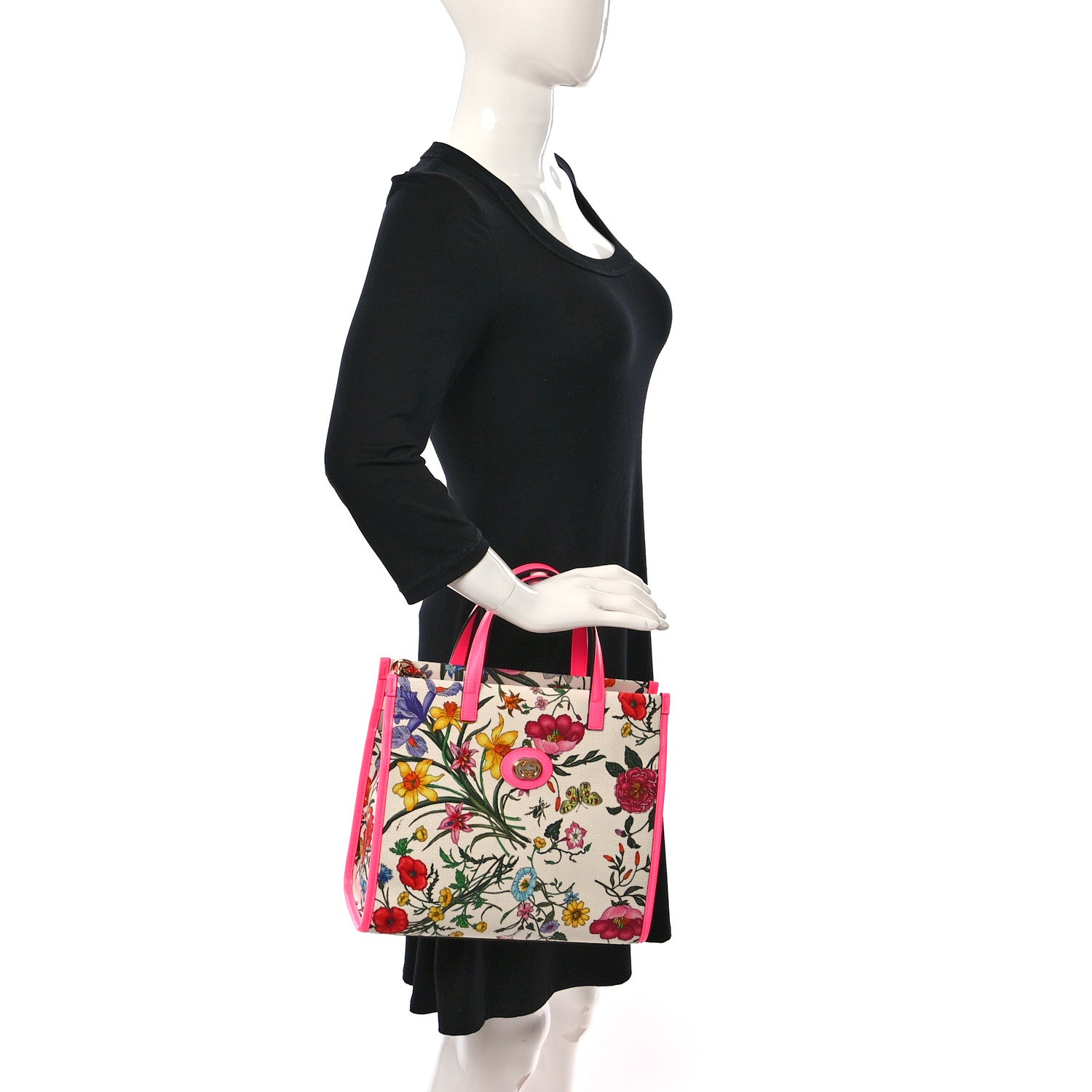 Gucci Canvas Medium Flora Tote Fuchsia 2 of 15