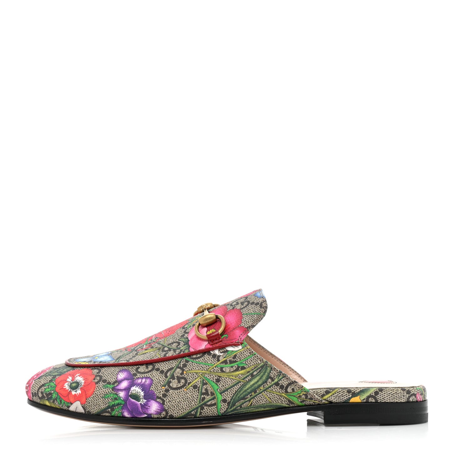 GG Supreme Monogram Flora Womens Princetown Slippers 36 Beige Ebony Multicolor Rosso