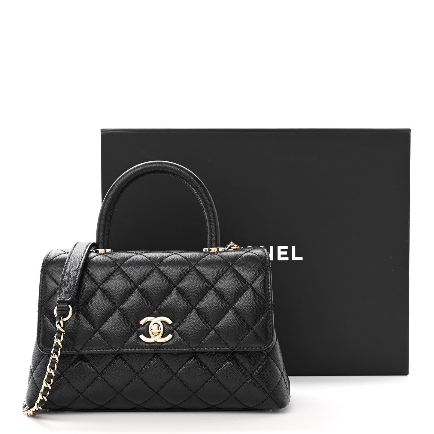 Caviar Quilted Mini Coco Handle Flap Black