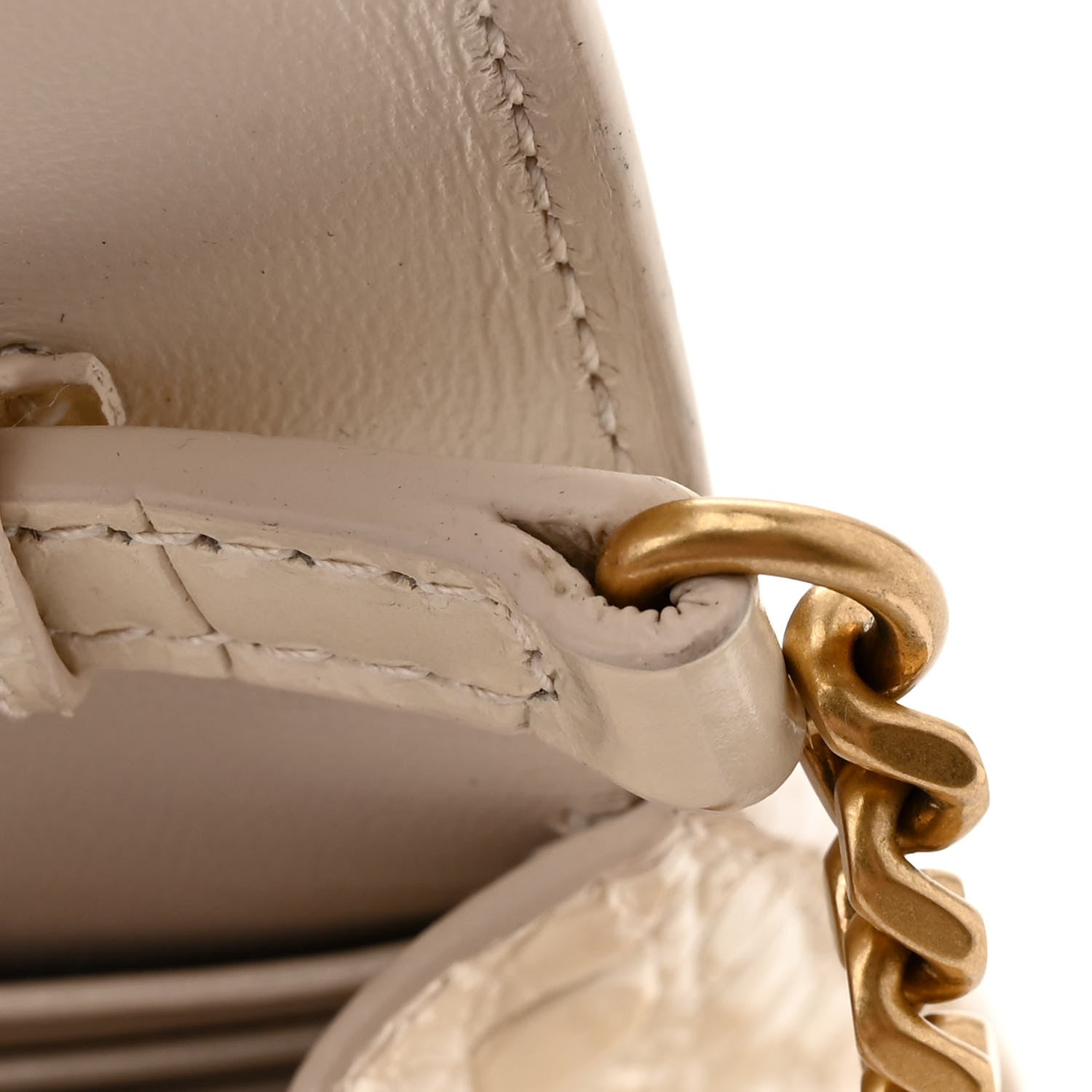 Balenciaga Shiny Calfskin Crocodile Embossed Hourglass Chain Bag Cream 12 of 13