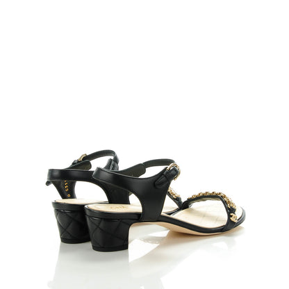 Chanel Lambskin Quilted Reissue Chain Pearl CC Sandals 37 Black 4 of 8