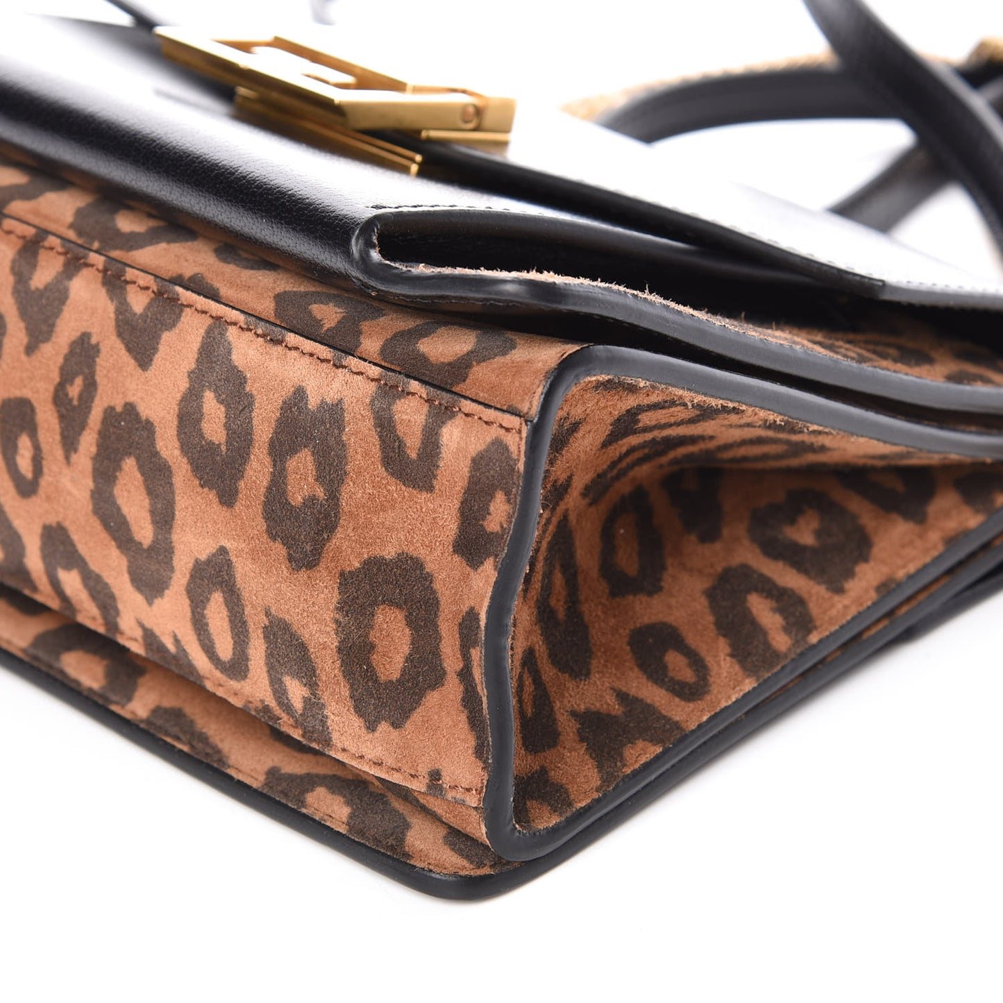 Calfskin Suede Leopard Print Small GV3 Shoulder Bag Black Chestnut