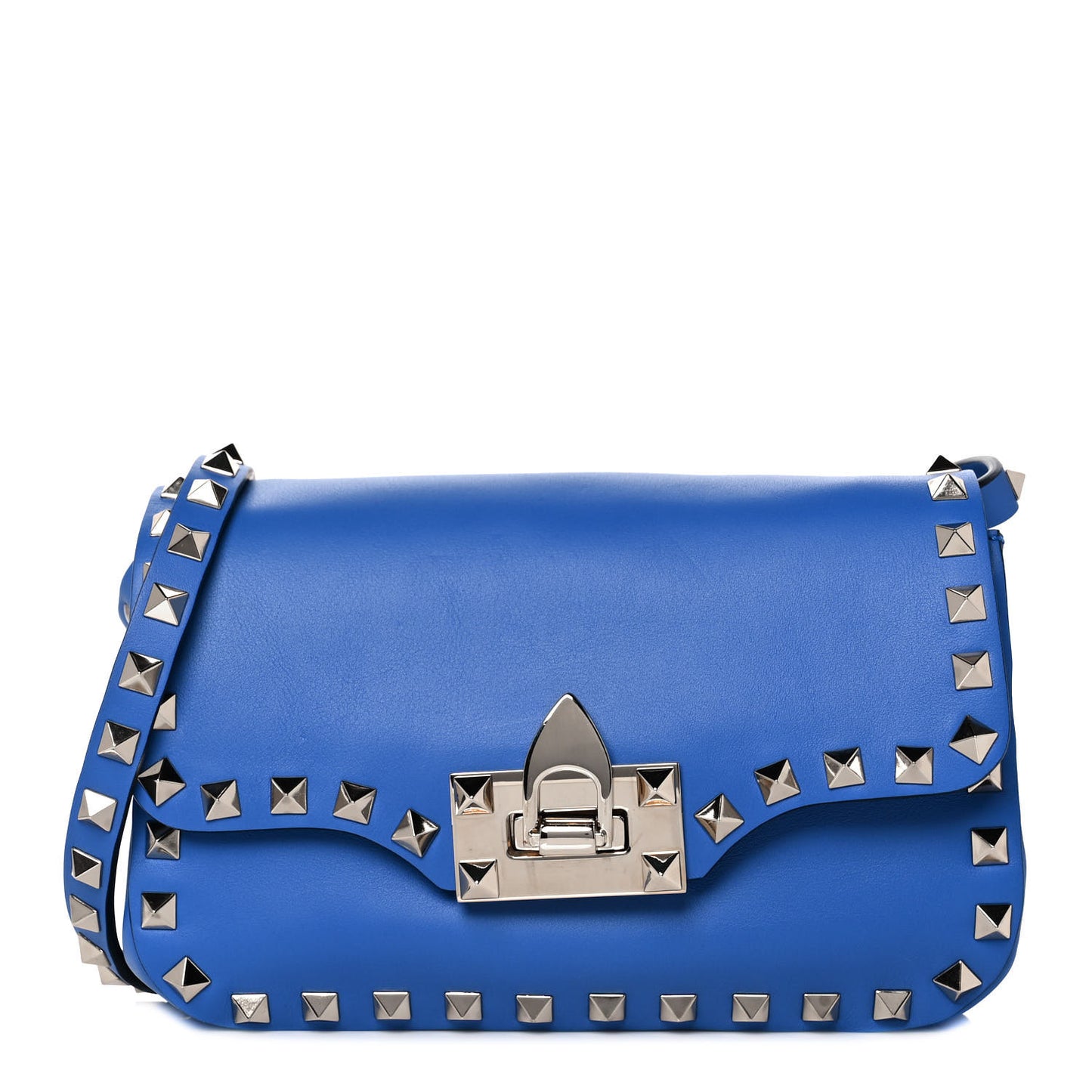 Vitello Mini Rockstud Flap Saddle Crossbody Bag Light Sapphire
