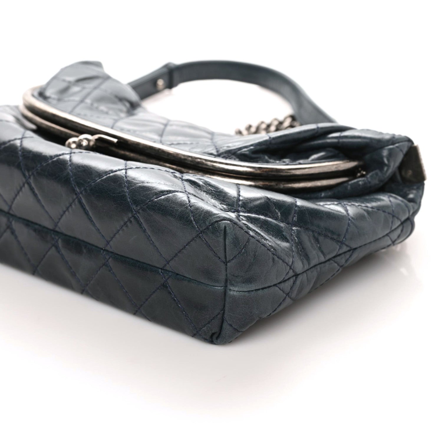Chanel Glazed Calfskin Quilted Framed Shoulder Bag Blue 5 of 9