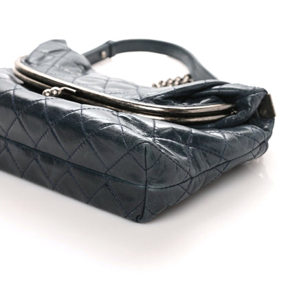 Chanel Glazed Calfskin Quilted Framed Shoulder Bag Blue 5 of 9