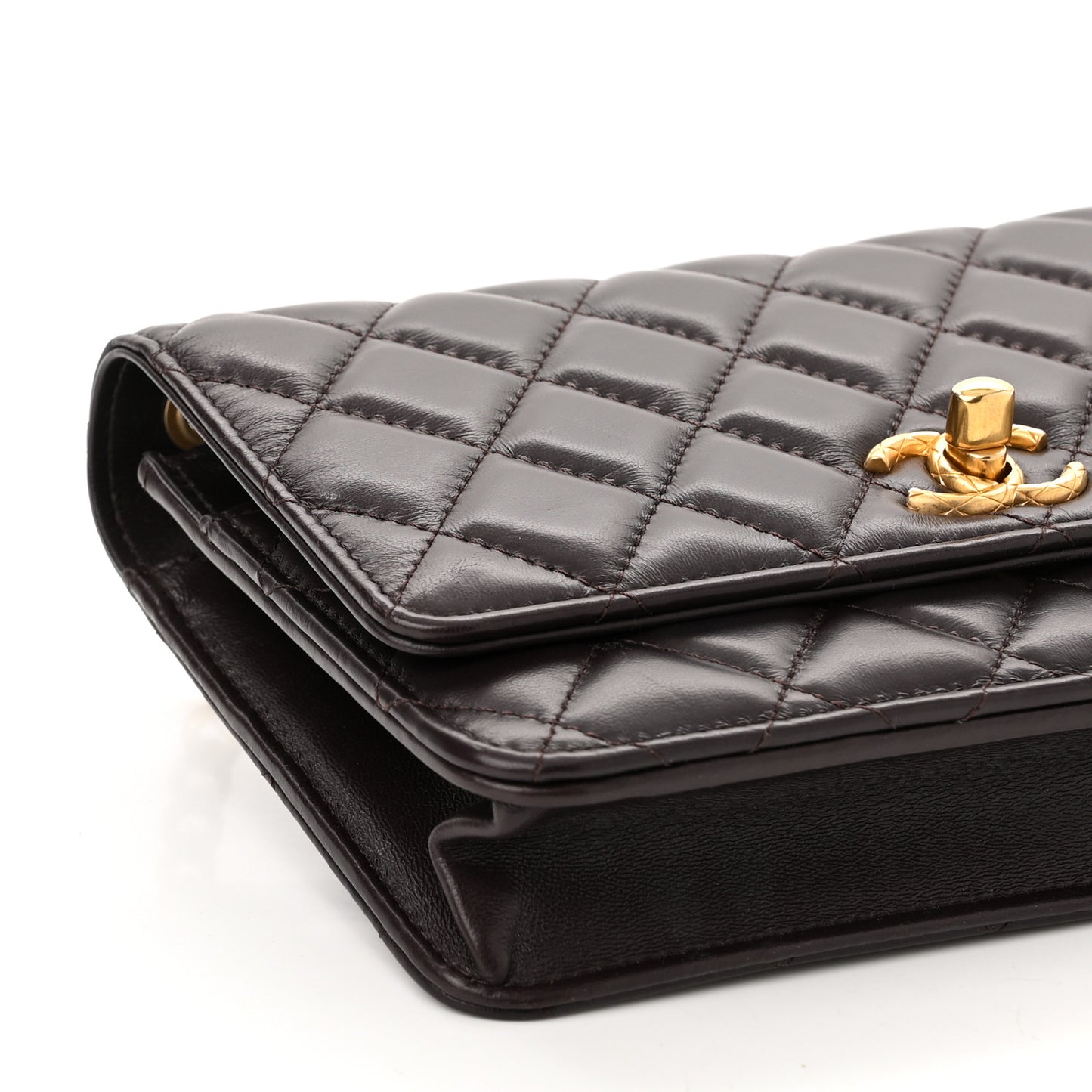 Lambskin Quilted Pillow Crush Wallet On Chain WOC Dark Brown