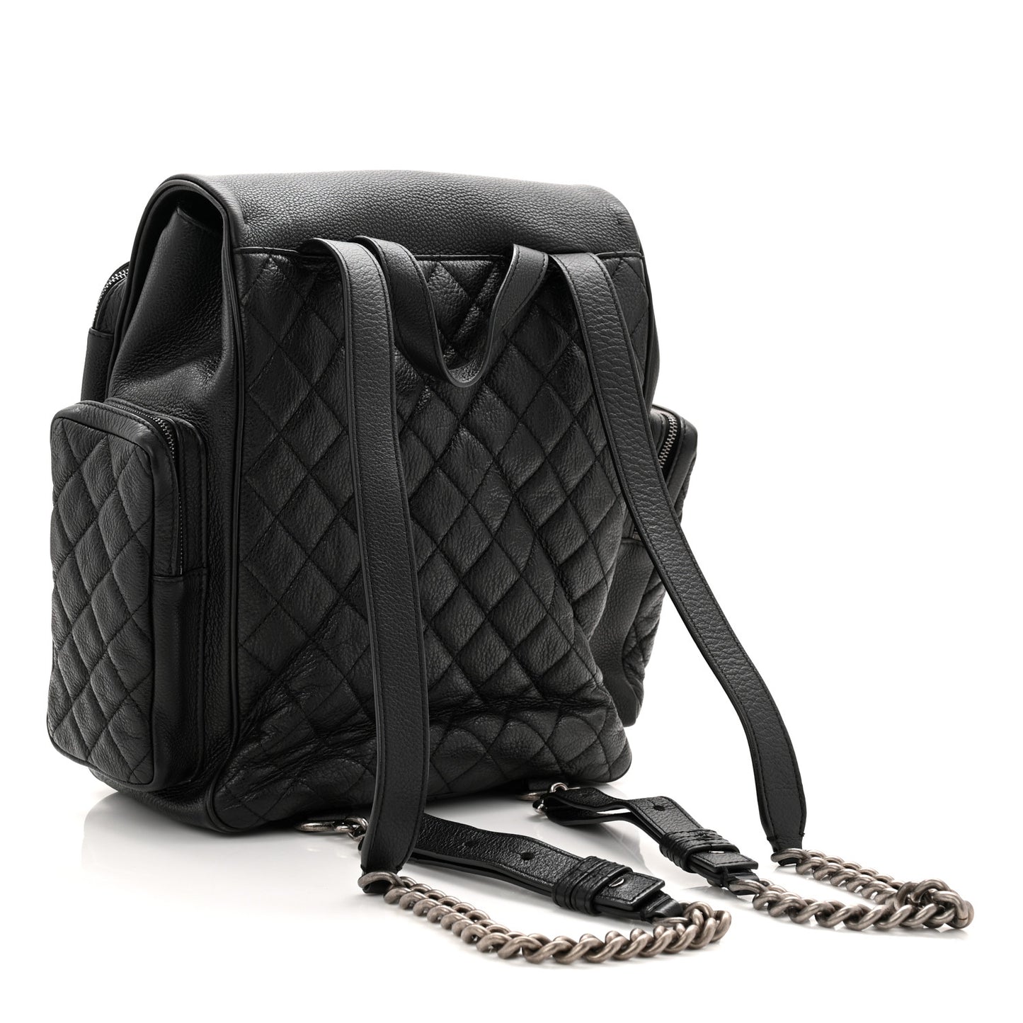Grained Calfskin Quilted Large Casual Rock Backpack Black