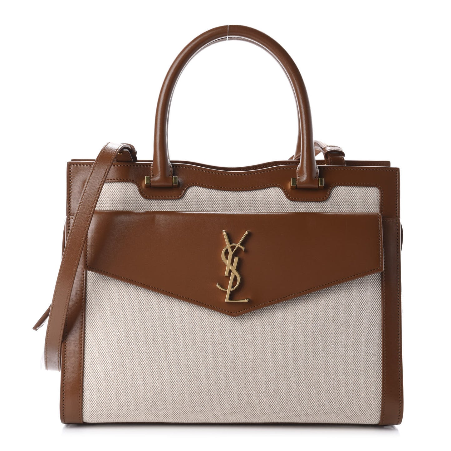 Canvas Calfskin Medium Uptown Tote Brown