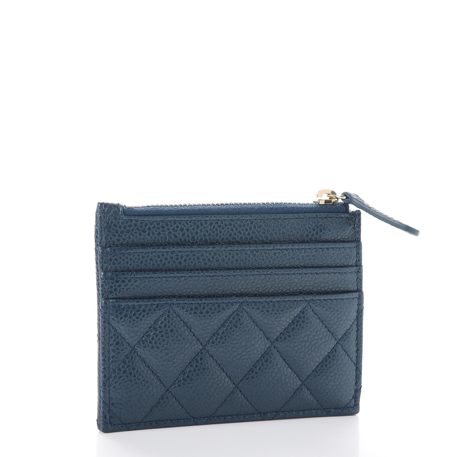 Chanel Metallic Caviar Quilted CC Zip Card Holder Dark Blue 3 of 8