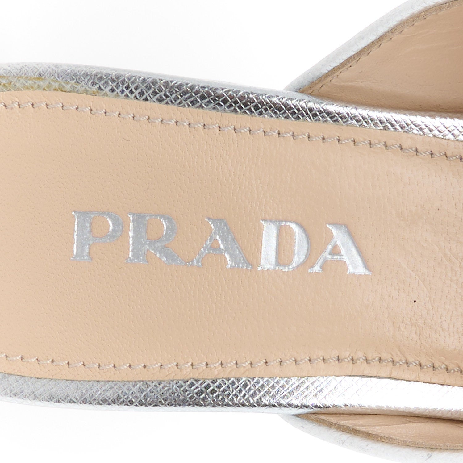 Prada Metallic Saffiano Crisscross Platform Sandals Silver 34.5 7 of 9