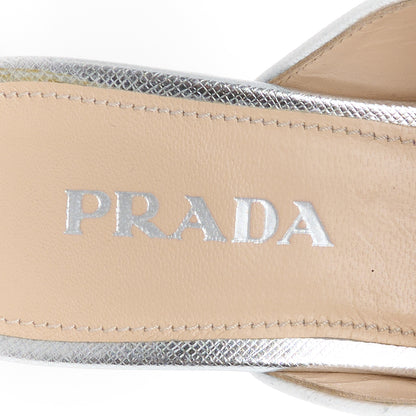 Prada Metallic Saffiano Crisscross Platform Sandals Silver 34.5 7 of 9
