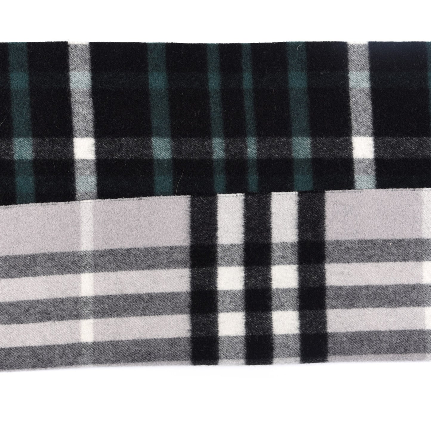 Wool Cashmere Check Striped Fringe Scarf Grey