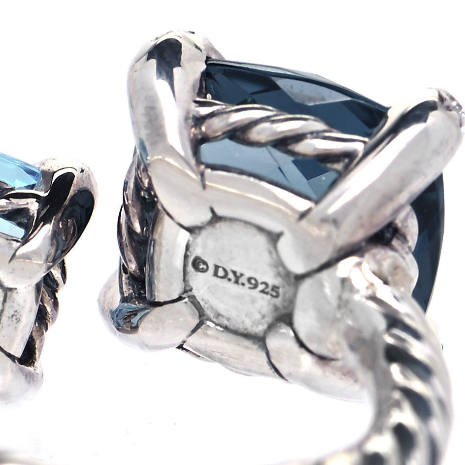 David Yurman Sterling Silver Diamond Hampton Blue Topaz Chatelaine Bypass Ring 47 4 4 of 5