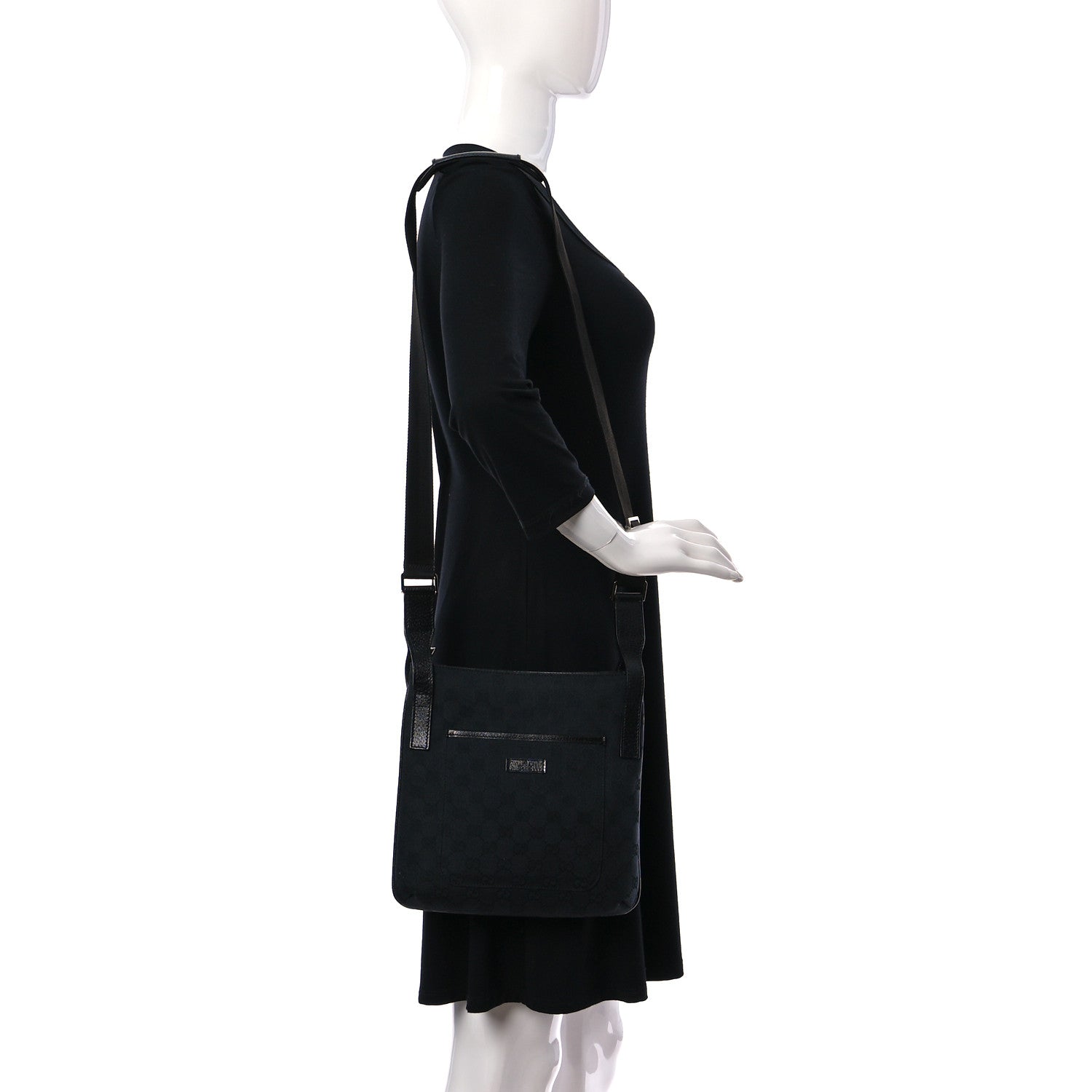 Gucci Monogram Flat Messenger Bag Black 2 of 10